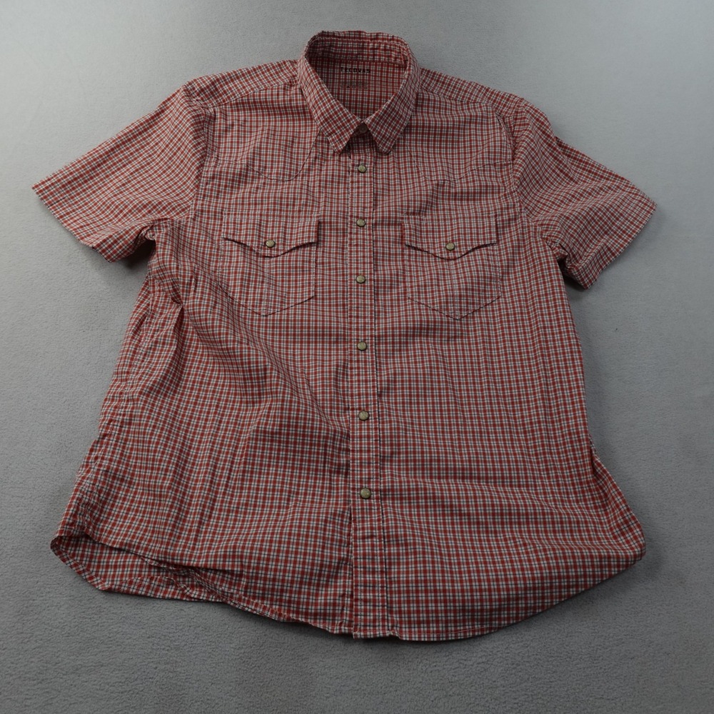 Tecovas Mens Large Pearl Snap Shirt Orange Plaid Short Sleeve Western Stretch